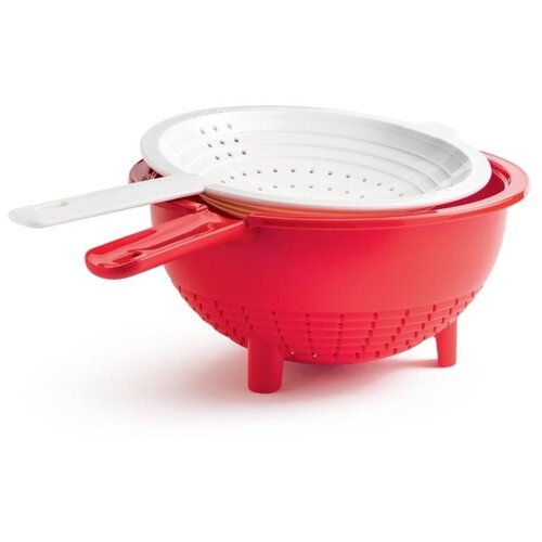 Двойной дуршлаг 2л/400мл красно-белый Tupperware Для деликатного промывания и сушки зелени, ягод, орехов