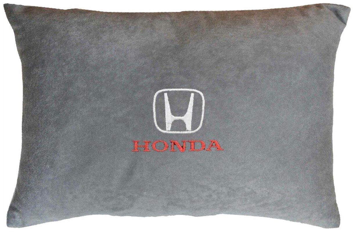 Декоративная подушка из велюра с логотипом (Хонда) "Honda",/подушка в салон/подушка под спину/подушка для путешествий/, серый