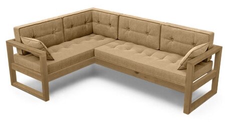 Угловой диван левый DEmoku Д-4 БС (цвет ткани: бежевый, цвет дерева: холодный серый), механизм Нераскладной, 212х160х79 см