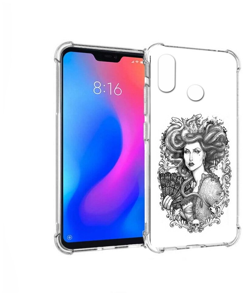 Чехол задняя-панель-накладка-бампер MyPads медуза черно белый для Xiaomi Redmi 6 Pro/Xiaomi Mi A2 Lite противоударный