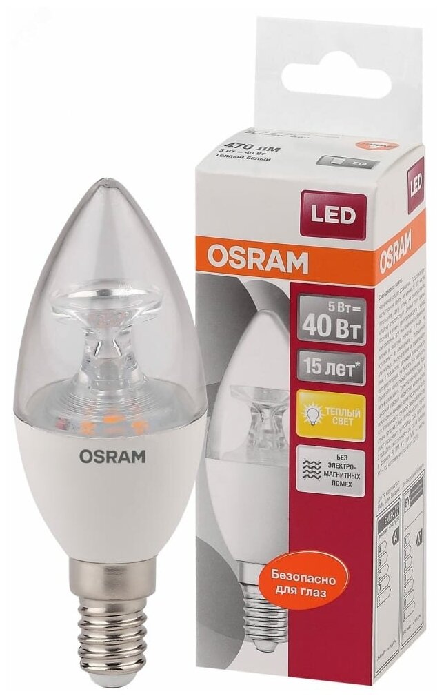 Лампа светодиодная Osram Ls clb40 5w/827 230v cl e14 10x1 ruosram 4058075318120