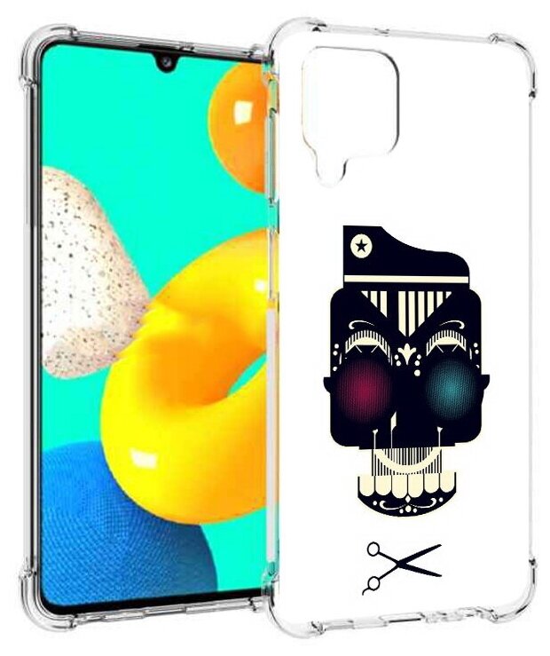 Чехол задняя-панель-накладка-бампер MyPads черно белый скелет с яркими глазами для Samsung Galaxy M32 (SM-M325F) 2021 противоударный