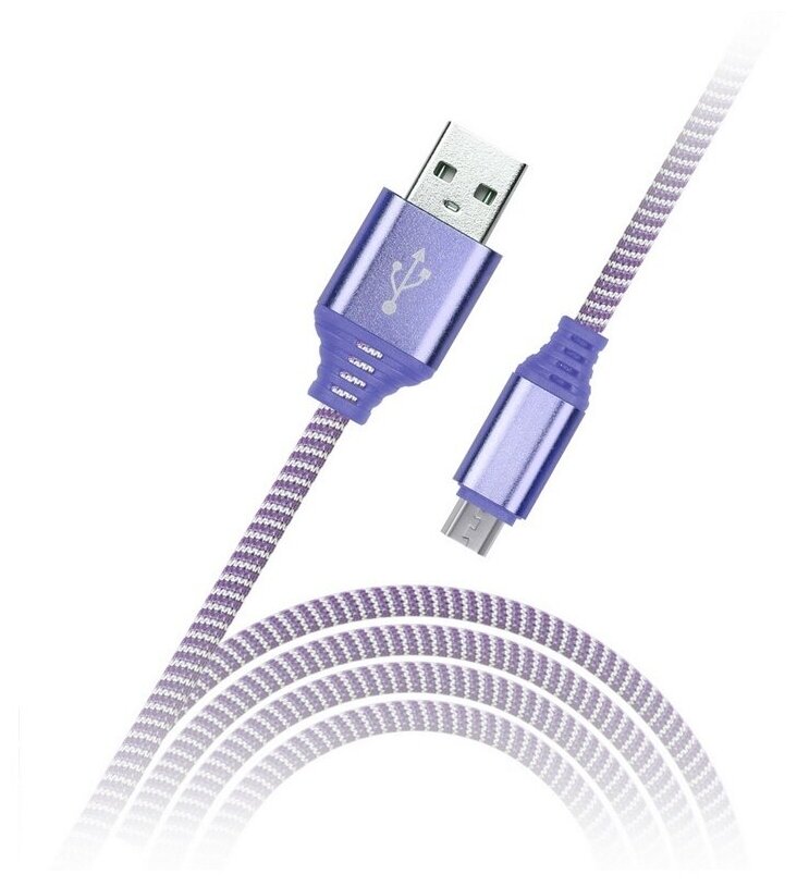 Кабель SmartBuy iK-12NS, USB 2,0 A-microUSB B, в оплетке, 2A output, 1 м (iK-12NS violet)