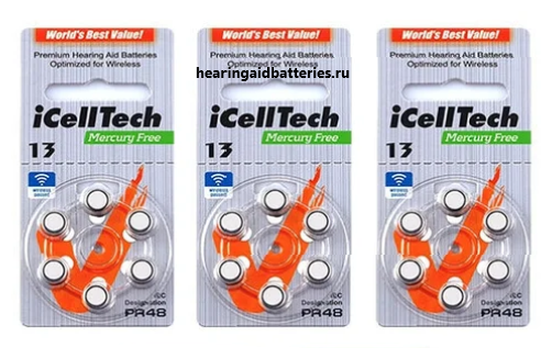 Батарейки для слуховых аппаратов №13 iCellTech (18 штук)