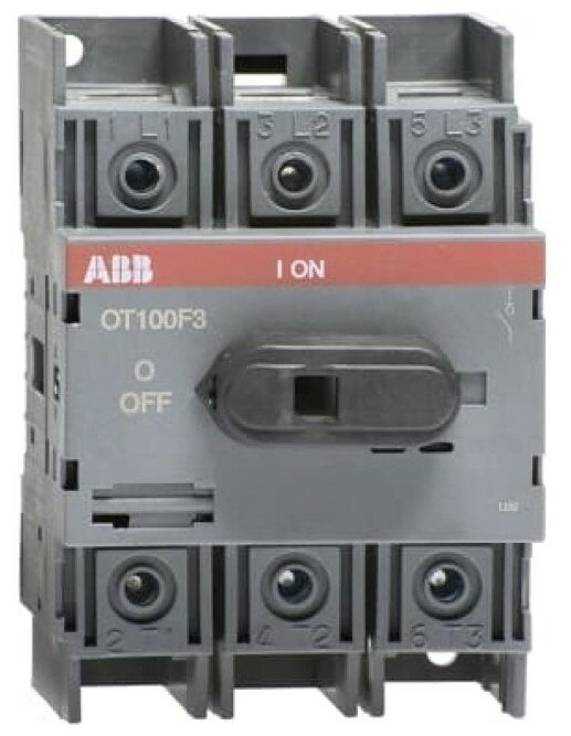 Рубильник OT100F3 до 100А 3х-полюсный для установки на DIN-рейку или монтажная плата (с резерв. ручкой), ABB 1SCA105004R1001 (1 шт.)