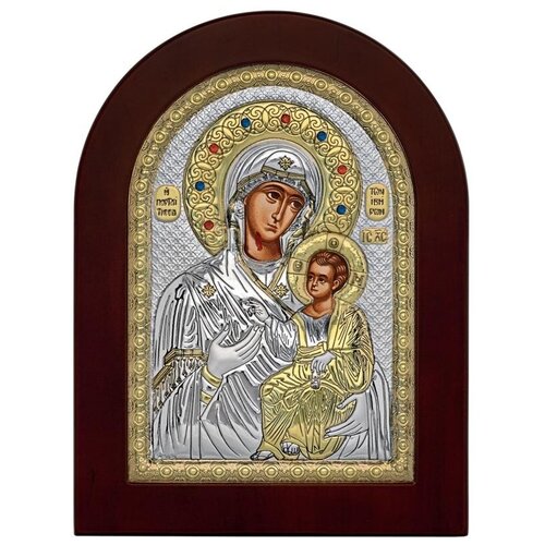 Иверская икона Божьей Матери в серебряном окладе.