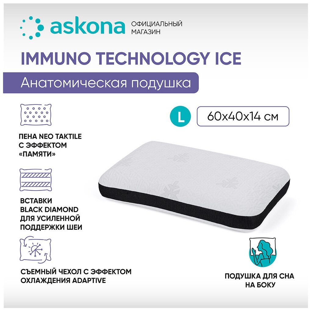 Анатомическая подушка Askona (Аскона) Immuno Technology Ice L
