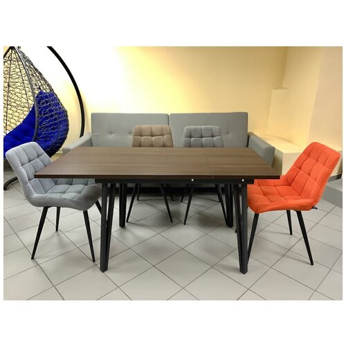 Гарибальди (110-150х70х75) Стол обеденный раздвижной (столешница ЛДСП пальмира + ножки металл белый 9003)