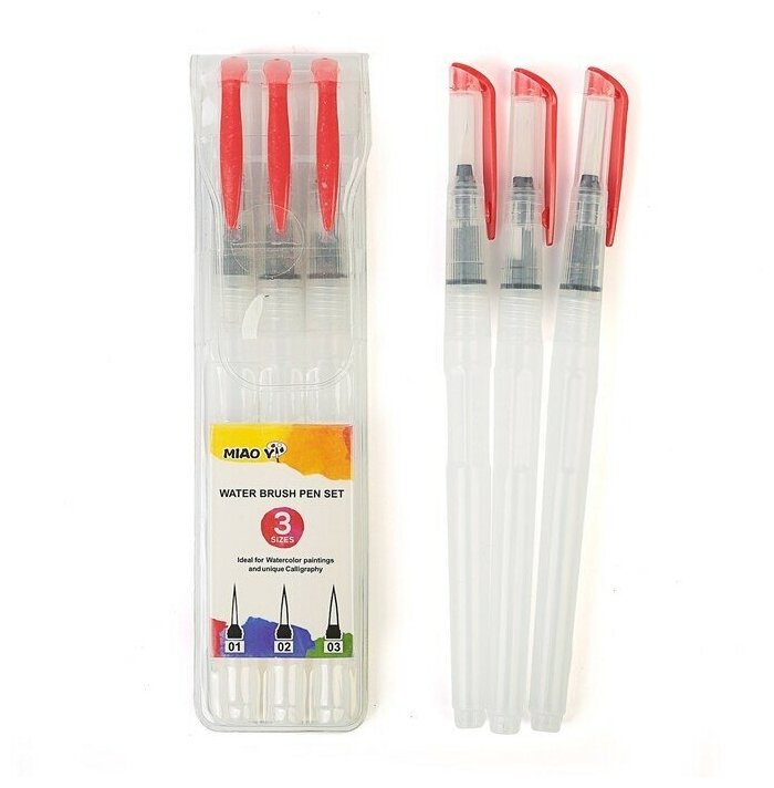 фото Набор кистей каллиграфических, синтетика круглая, 3 штуки ( 1, 2, 3), с резервуаром