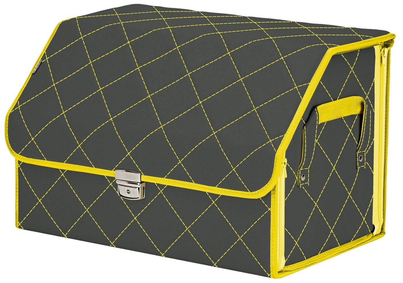 Органайзер-саквояж в багажник "Союз Премиум" (размер L). Цвет: серый с желтой прострочкой Ромб.
