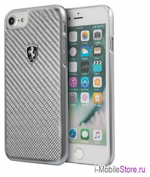 Чехол Ferrari Heritage Real Carbon Hard для iPhone 7/8/SE 2020, серебристый