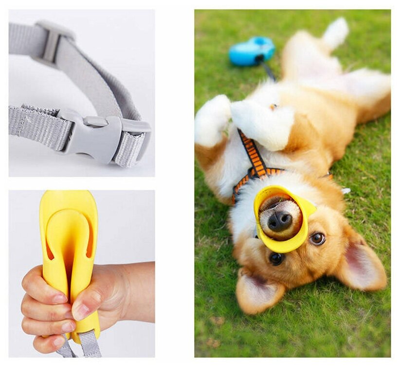 Силиконовый намордник - утка для собак, намордник для мелких и средник собак, желтый, размер L - фотография № 5