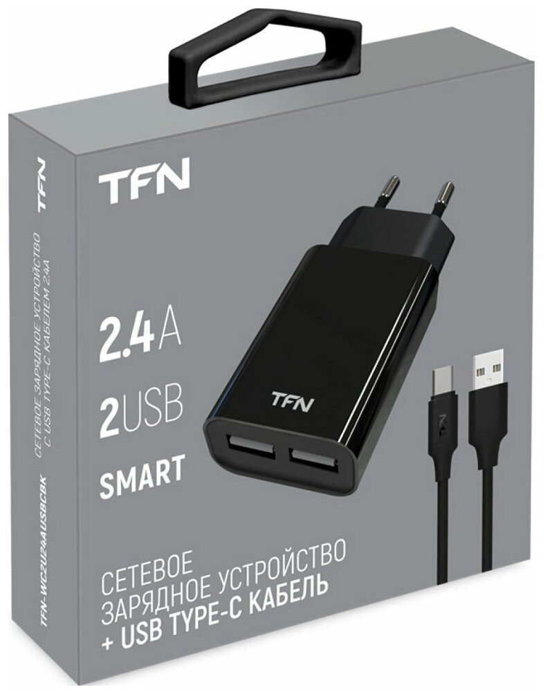 Зарядное устройство сетевое TFN 2.4A+TypeC black - фото №7