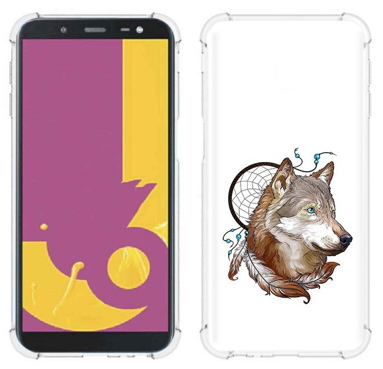 Чехол задняя-панель-накладка-бампер MyPads волк и ловец снов для Samsung Galaxy J6+ plus 2018 (SM-J610F)/J6 Prime противоударный