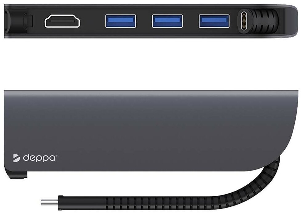 USB хаб Deppa мультипортовый Type-C 5 в 1, HDMI 4K, Power Delivery, 3 x USB 3.0 для Macbook, iPad, ПК