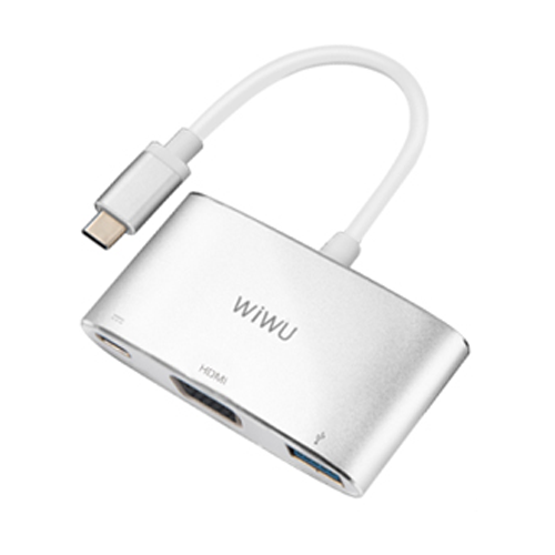 Переходник Wiwu Alpha C2H 3 in 1 Type-C to Type-C+HDMI+USB3.0 Gray хаб type c wiwu alpha 531h type c 3 usb 3 0 hdmi grey