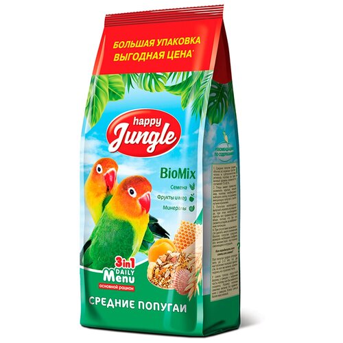HAPPY JUNGLE корм для средних попугаев 900г корм для кроликов happy jungle 900г