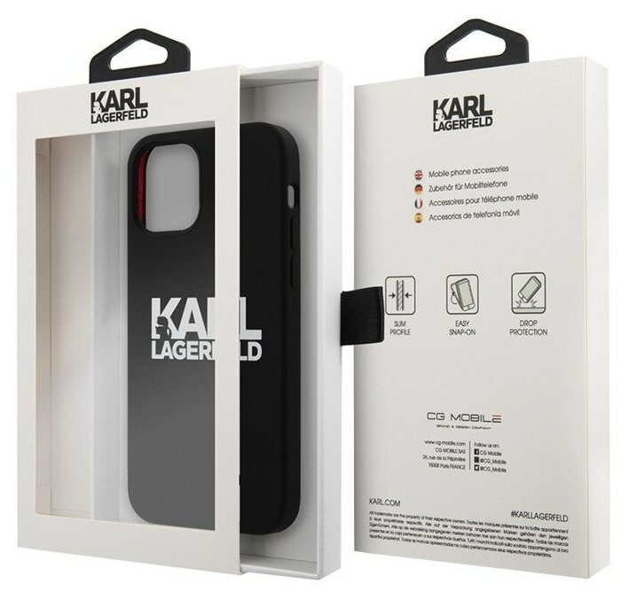 Чехол Karl Lagerfeld Liquid silicone Stack logo Hard для iPhone 12 | 12 Pro, черный