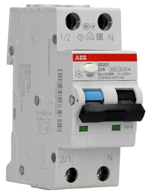 Дифференциальный автомат ABB 1P+N DS201 C16 A30(1шт) (арт. 2CSR255180R1164)
