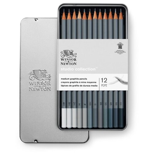 Набор чернографитных карандашей Winsor &Newton, 12шт., (HB, B-6B, F, H-4H), в метал. пенале ( Артикул 317240 )