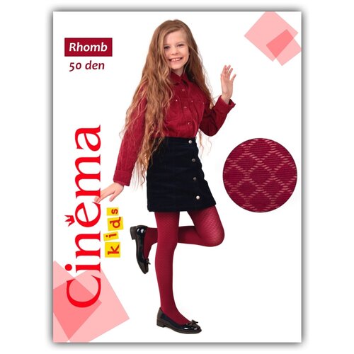 Детские колготки из микрофибры Cinema Rhomb 50 с узором «Ромбы», Цвет бордовый, Размер 140-146