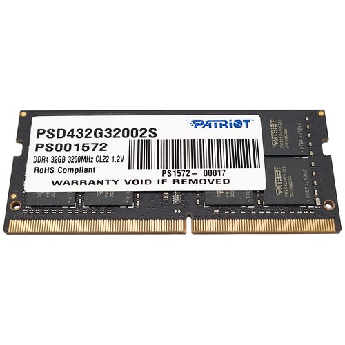 Оперативная память Patriot Memory SL 32 ГБ DDR4 SODIMM CL22 PSD432G32002S оперативная память patriot signature ddr3l 4 гб 1333мгц so dimm psd34g1333l2s