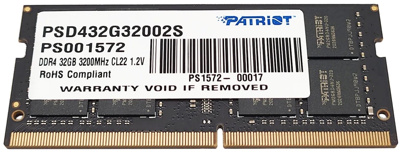 Оперативная память PATRIOT MEMORY Patriot SODIMM DDR4 32GB 3200 МГц pc-25600 (PSD432G32002S)