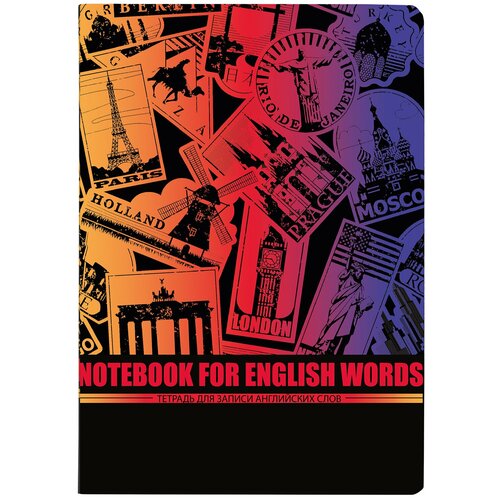 Тетрадь-словарь для записи английских слов, А5, 60 л, кожзам, сшивка, клетка, "World", BRAUBERG, 404038