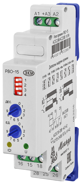 Реле времени РВО-15 ACDC24В/AC230В УХЛ4 | код. 4640016932887 | Меандр АО (3шт. в упак.)
