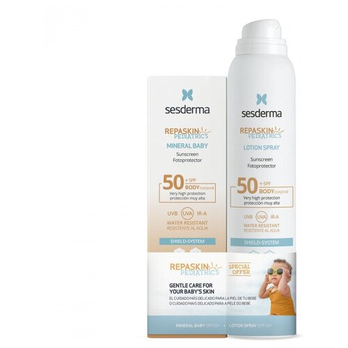 Sesderma Подарочный Набор REPASKIN PEDIATRICS SPF 50: Детский крем без химических фильтров, 50 мл + Детский солнцезащитный спрей для тела, 200 мл