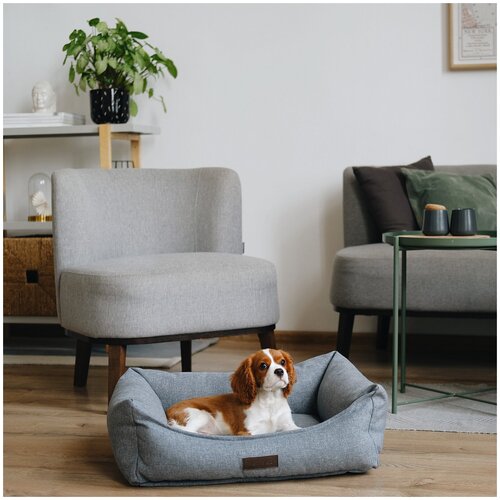 Лежанка для животных со съемным чехлом PET BED Рогожка, размер S 60х45 см, коричневая