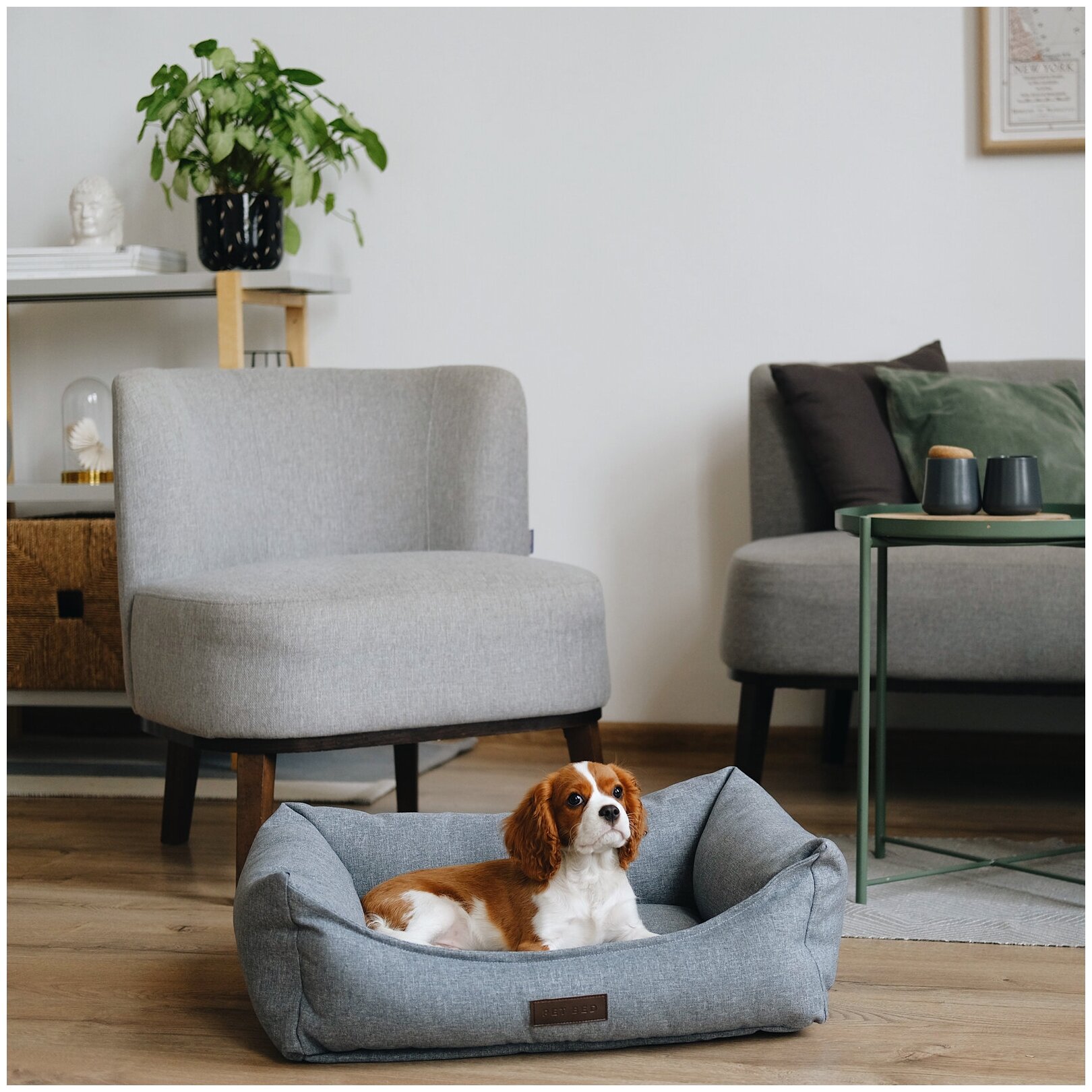 Сменный чехол лежанки для животных PET BED Рогожка, размер S 60х45 см, серый