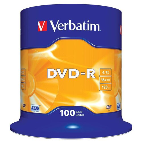 Оптический диск DVD-R диск Verbatim 4,7Gb 16x 100шт. CakeBox (43549)