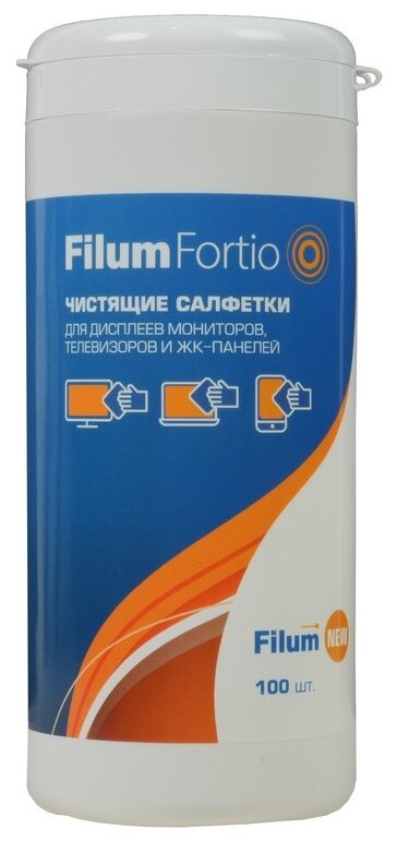 Салфетки Filum Fortio CLN100-ICD для дисплеев мониторов, телевизоров и ЖК-планшетов, 100 шт