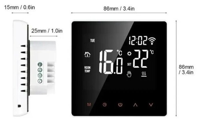 Умный терморегулятор термостат для теплого пола 16А AVATTO WT-100, зеркальный дисплей - фотография № 4