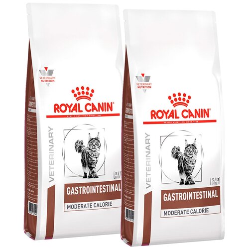 ROYAL CANIN GASTRO INTESTINAL MODERATE CALORIE GIM35 для взрослых кошек при заболеваниях ЖКТ с умеренным содержанием энергии (0,4 + 0,4 кг) влажный корм для кошек royal canin gastro intestinal moderate calorie при проблемах с жкт 12 шт х 85 г кусочки в соусе