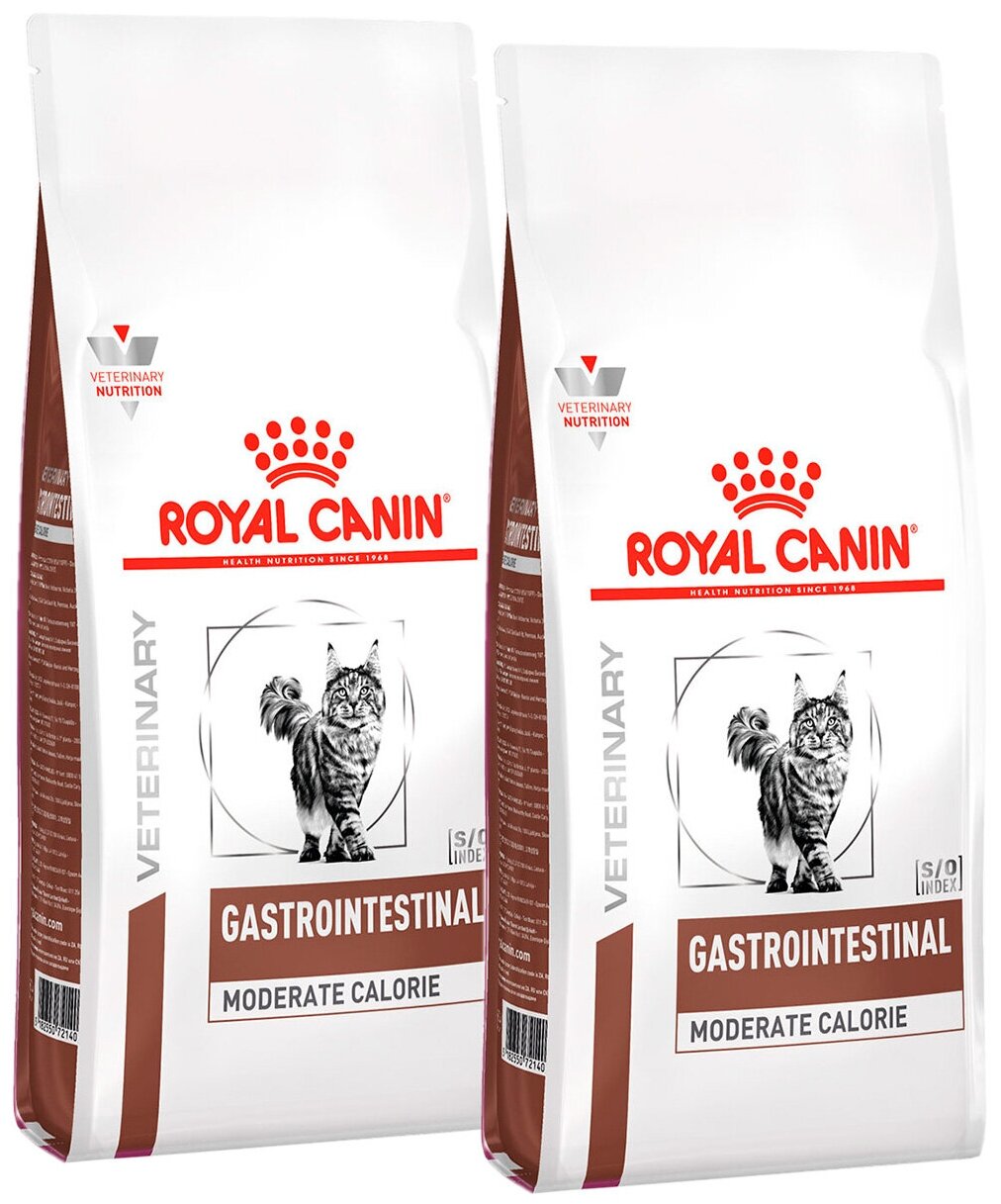 ROYAL CANIN GASTRO INTESTINAL MODERATE CALORIE GIM35 для взрослых кошек при заболеваниях желудочно-кишечного тракта с умеренным содержанием энергии (2 + 2 кг)