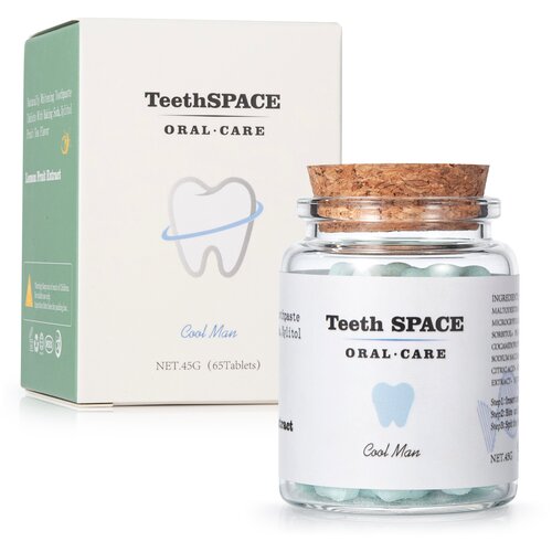 Натуральная зубная паста в таблетках TeethSpace со вкусом черники, чая Эрл Грей и мяты, 65шт, жевательные таблетки для чистки зубов в дорогу