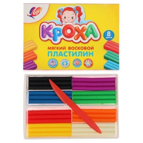 Пластилин мягкий восковой 8 цветов 120 г Кроха 309₽