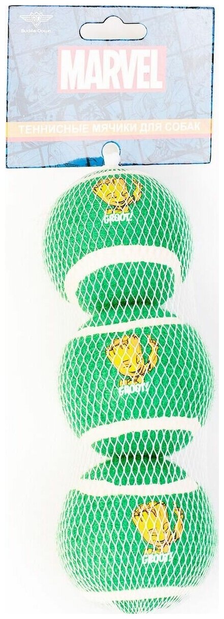 Buckle-Down игрушка "Грут" теннисные мячики для собак (3 шт) 7 см., Зеленый - фотография № 3