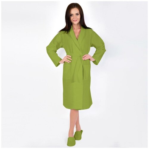 фото Халат "унисекс" вафельный банный с воротником; фисташковый; размер: s/m артпостель