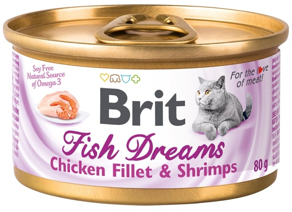 Корм Brit Care Fish Dreams Chicken fillet & Shrimps (консерв.) для кошек с куриным филе и креветками, 80 г x 16 шт