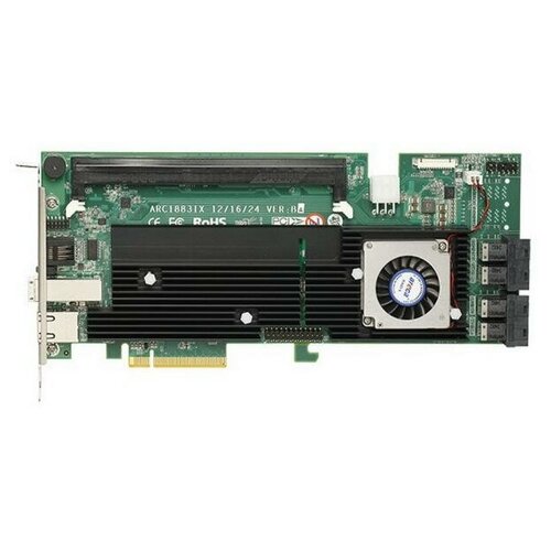 ARC-1883ix-16 PCIe 3.0 x8 LP, SAS/SATA 12G, RAID 0,1,5,6,10,50,60, 20port (4*int SFF8643 + 1*ext SFF8644), Cache 2GB (up to 8GB)