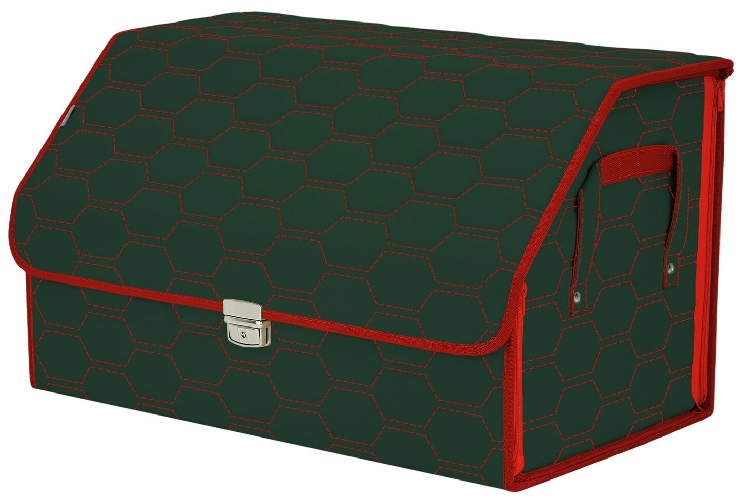 Органайзер-саквояж в багажник "Союз Премиум" (размер XL). Цвет: зеленый с красной прострочкой Соты.