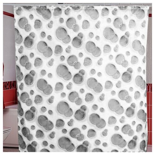 Штора для ванной SIDE-Бело-Серый MIRANDA / водоотталкивающая / Занавеска в ванную / шторка для душа