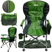 Кресло складное с подлокотниками, подстаканником и сумкой 53х40х100см Coolwalk зеленое