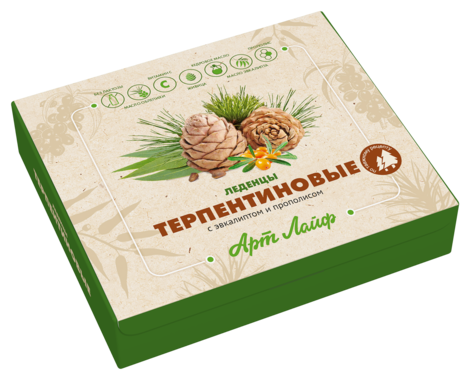 Терпентиновые леденцы, с эвкалиптом и прополисом по таежному рецепту, 160 гр. — фото 1