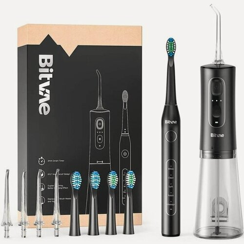 Изображение товара Набор Bitvae электрическая зубная щетка D2 Daily Toothbrush и портативный ирригатор С2 (4 насадки к щетке + 4 насадки к ирригатору) GLOBAL, черный