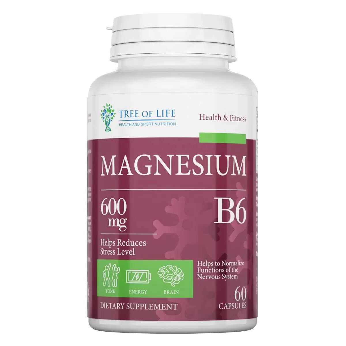 Магний цитрат с витамином Б6. Комплекc Magnesium Citrate + B6 для нервной системы, при стрессах. Цитрат Mg 60 капсул