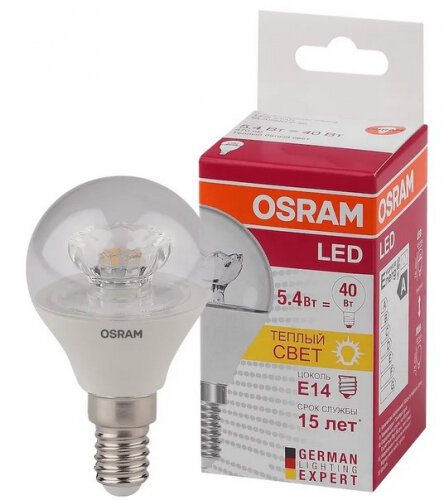 Светодиодная лампа Ledvance-osram OSRAM LS CLP 40 5.4W/830 (=40W) 220-240V CL E14 470lm 240* 15000h